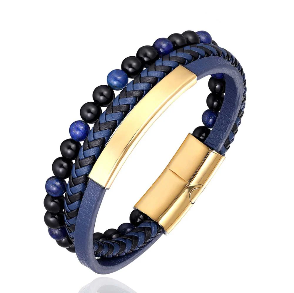 Stainless Steel Stone Beads Bracelet Tiger Stone Bangle Bracelet Stainless Steel Punk Leather Jewelry - Image 7
