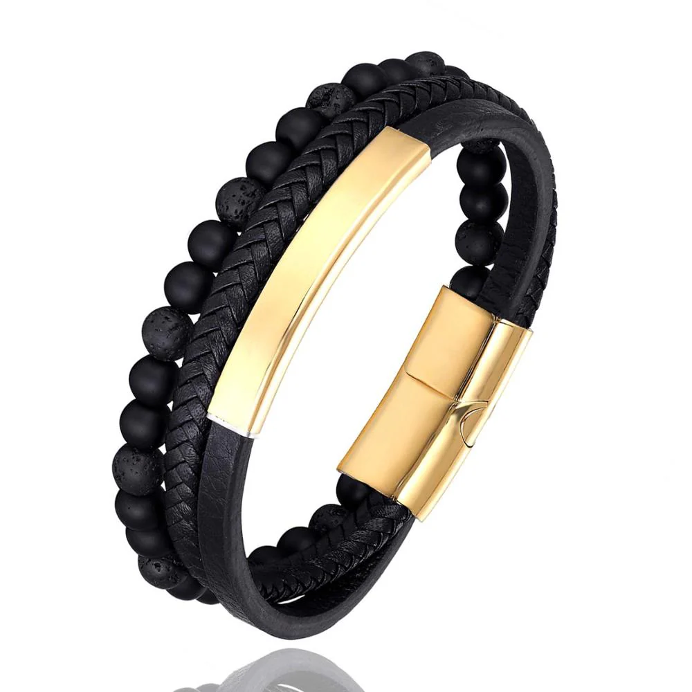 Stainless Steel Stone Beads Bracelet Tiger Stone Bangle Bracelet Stainless Steel Punk Leather Jewelry - Image 9